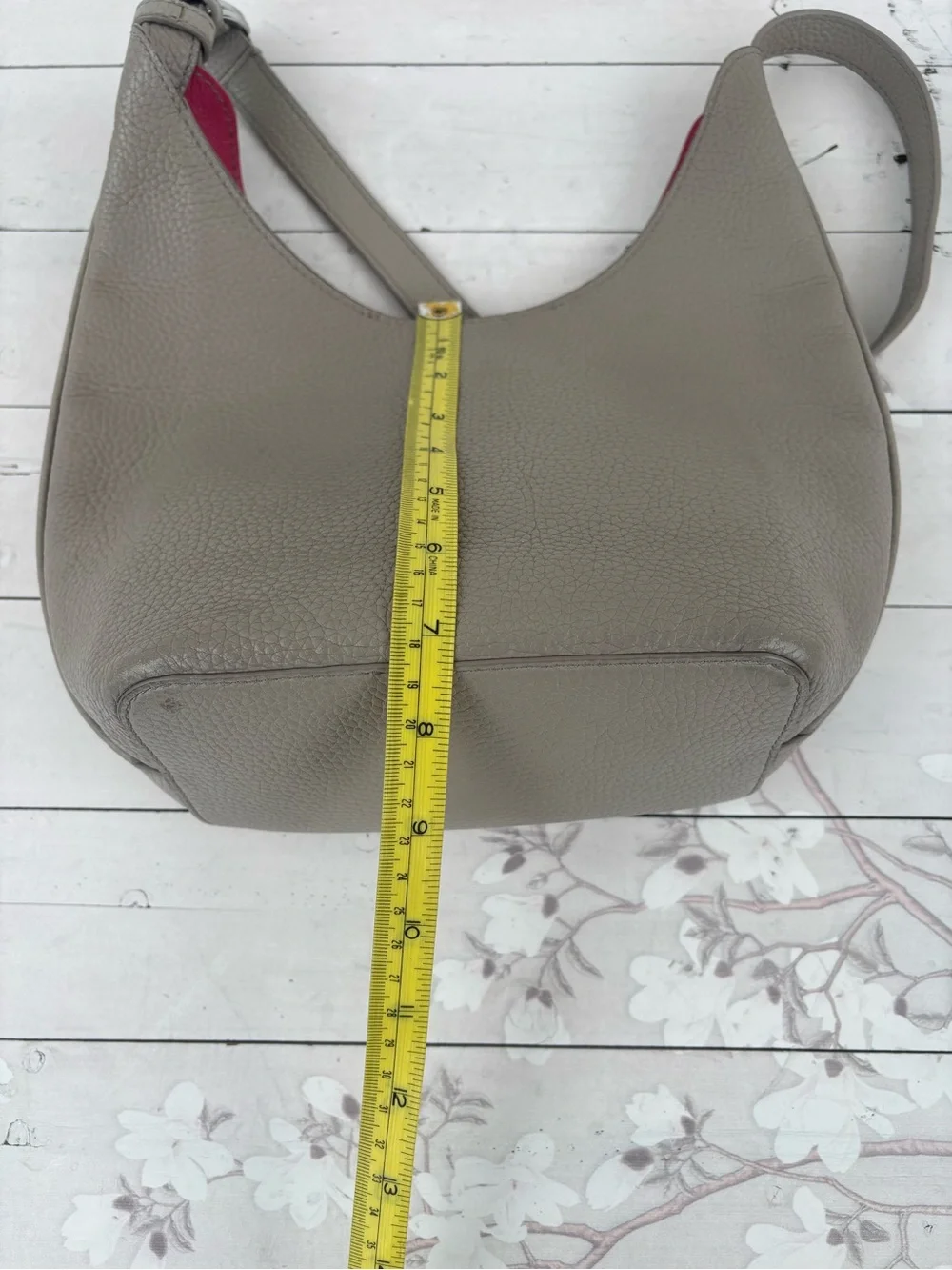 Tory Burch Taupe Pebbled Leather Shoulder Hobo with Red Lining